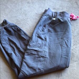 Figs Women's Navy Track Joggers with Pink Drawstring